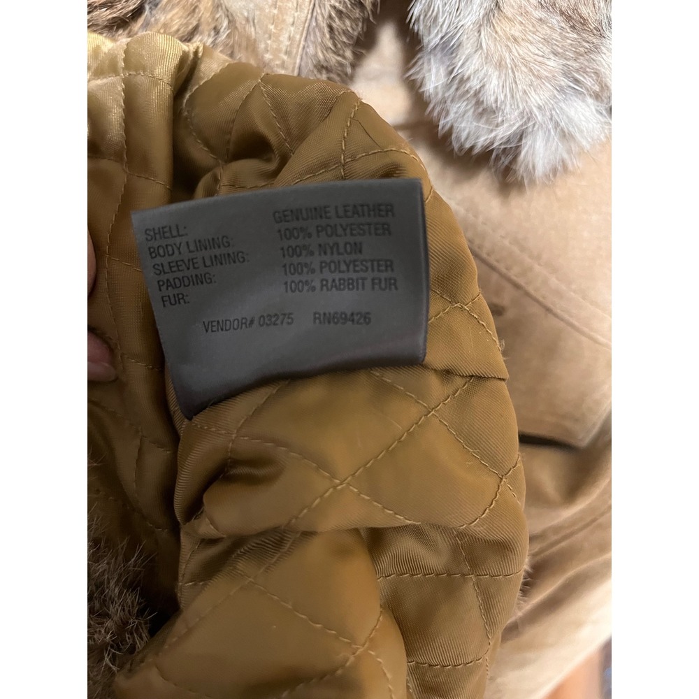 Wilsons Leather Maxima Tan Suede Rabbit Fur Trim Trucker Jacket XL Womens - Picture 4 of 5